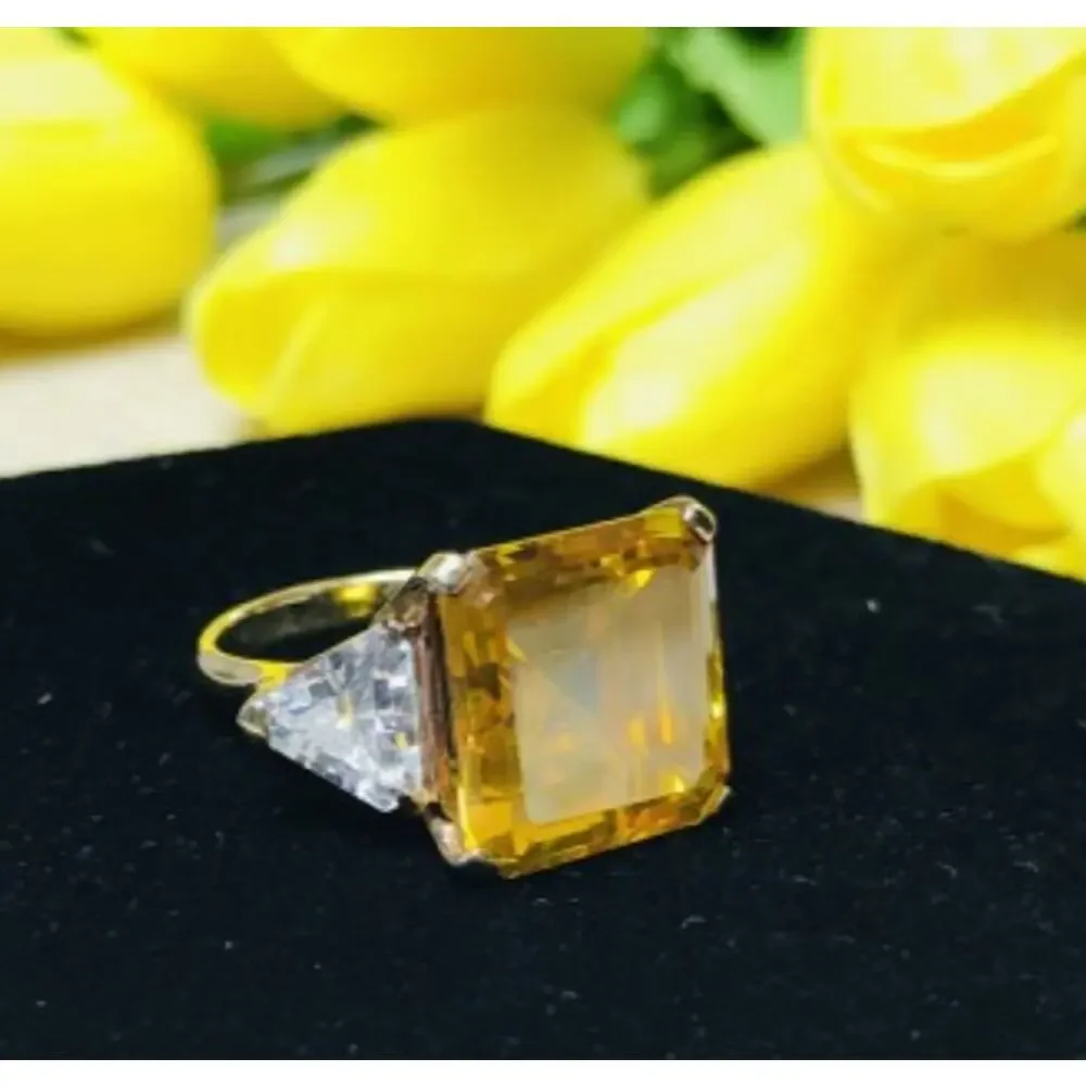 925 Sterling Silver Gold Plated Yellow & White CZ Ring Size 9